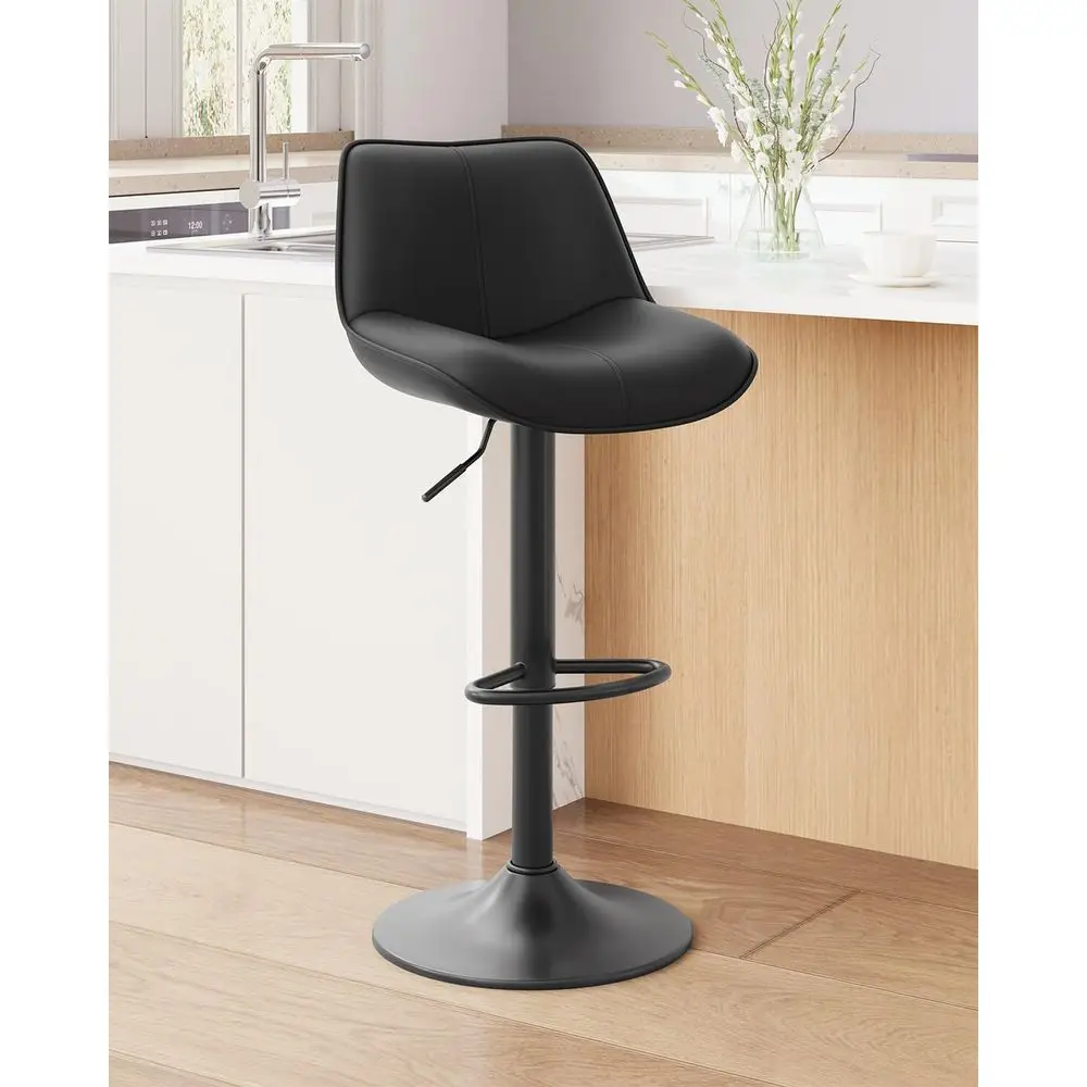

Adjustable Swivel Leather Bar Stools Set of 2, 26-34, with Footrests, Ideal for Kitchen Island or Dining Area, Black