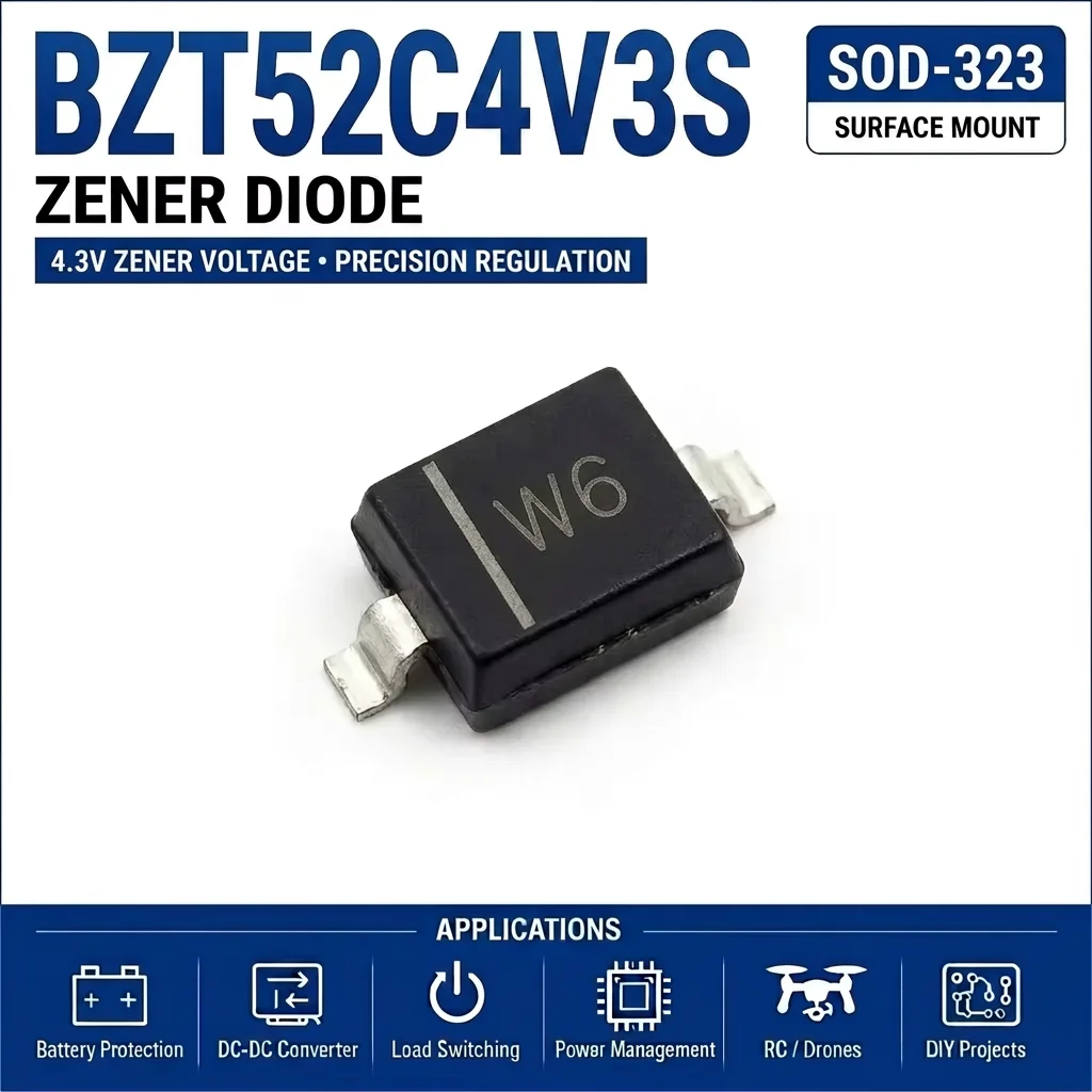 (100 pcs) BZT52C4V3S/BZT52C4V3 SOD-323/SOD-123 (Marking W6) 52C4V3S 52C4V3 - Zener Diode 4.3V BZT52