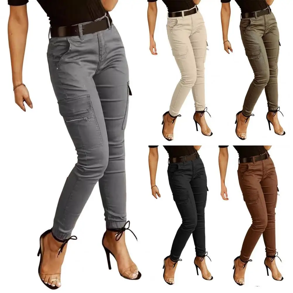 New Cargo Women's Pants Waist Elastic High Waist Female Pants Zipper Pocket Design Skinny Pants 2024 Latest Early Spring Jeans