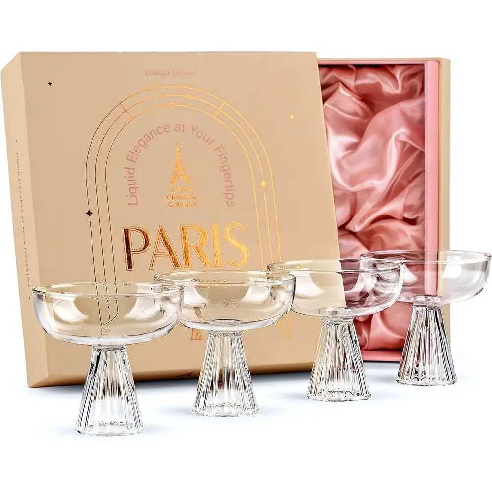 

Набор из 4 бокалов для коктейлей и шампанского Paris Coupe, 240 мл, сверхлегкие, современные, из боросиликатного стекла, с блюдцами