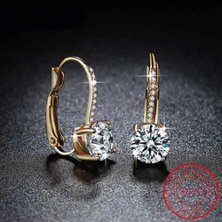 D Moissanite 5mm Earrings 925 Sterling Silver Original Certified Moissanite Hoop Drop Dangle Earrings Huggie for Women