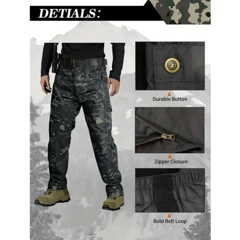 

Men's Casual Camouflage Print Pants Pure Color Straight Leg PVC Material ex Winter Faion Neutral ence