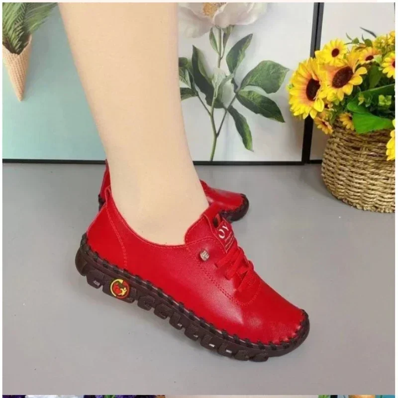 2024 neue Mode Sommer runde Zehen Damen flache Schuhe Slip-On Damenschuhe Büro einfache einfarbige Schnürschuhe flache Schuhe