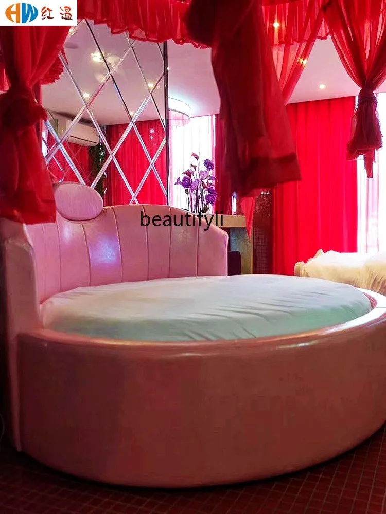 

s8617round Bed Furniture Light Luxury Hotel Water Electric Bed Multi-Functional Modern Theme Bed