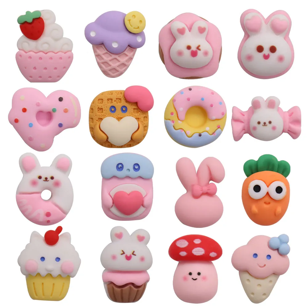 

1PCS Resin Croc Charms Rabbit Ice Cream Donut Carrot Cookies Cupcakes Candy Croc Jibz Buckle Fit Wristbands Sandals Shoes