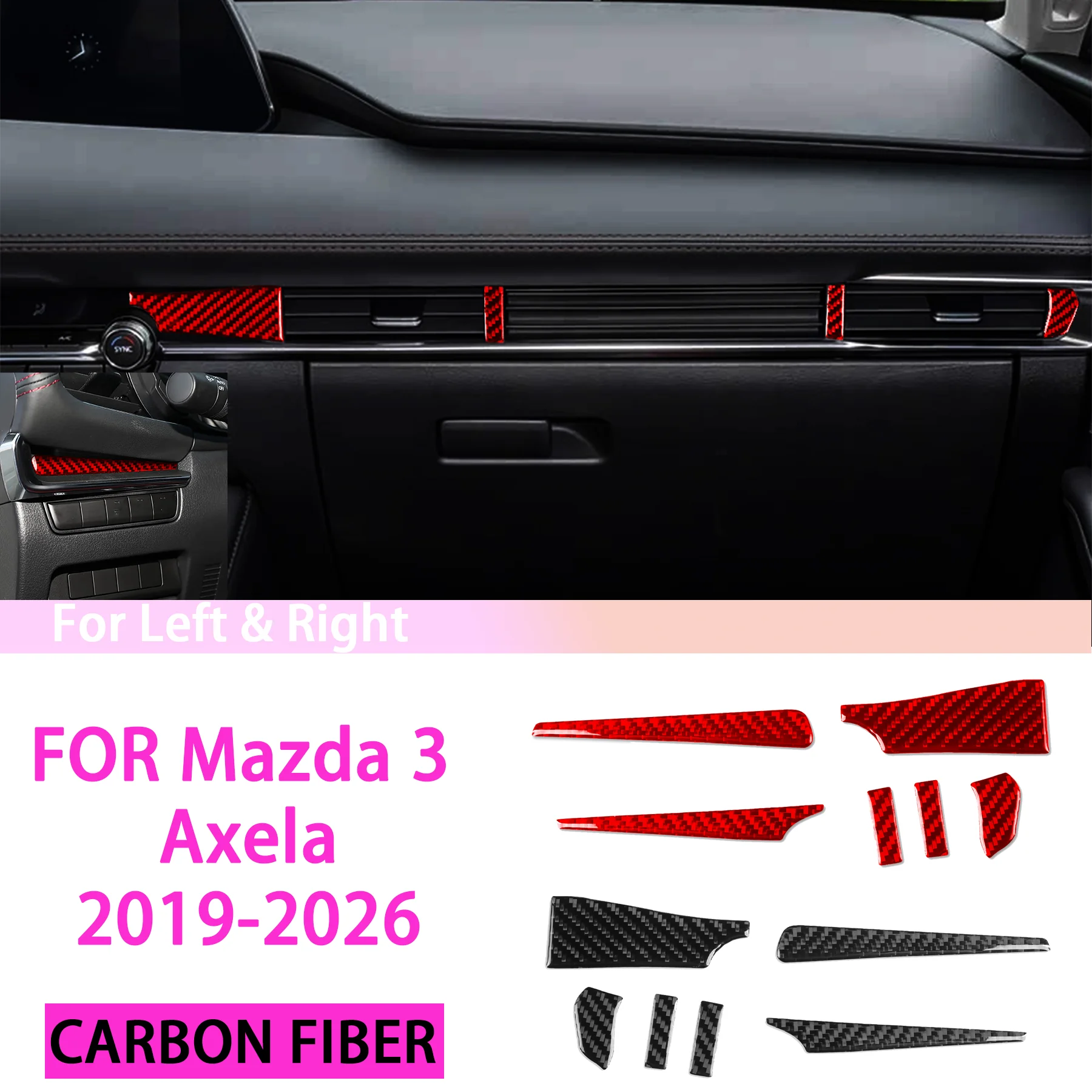 Car Dashboard Passenger Air Conditioning Vent Panel Frame Interior Accessories FOR Mazda 3 Axela 2019-2026 Carbon Fiber Stickers