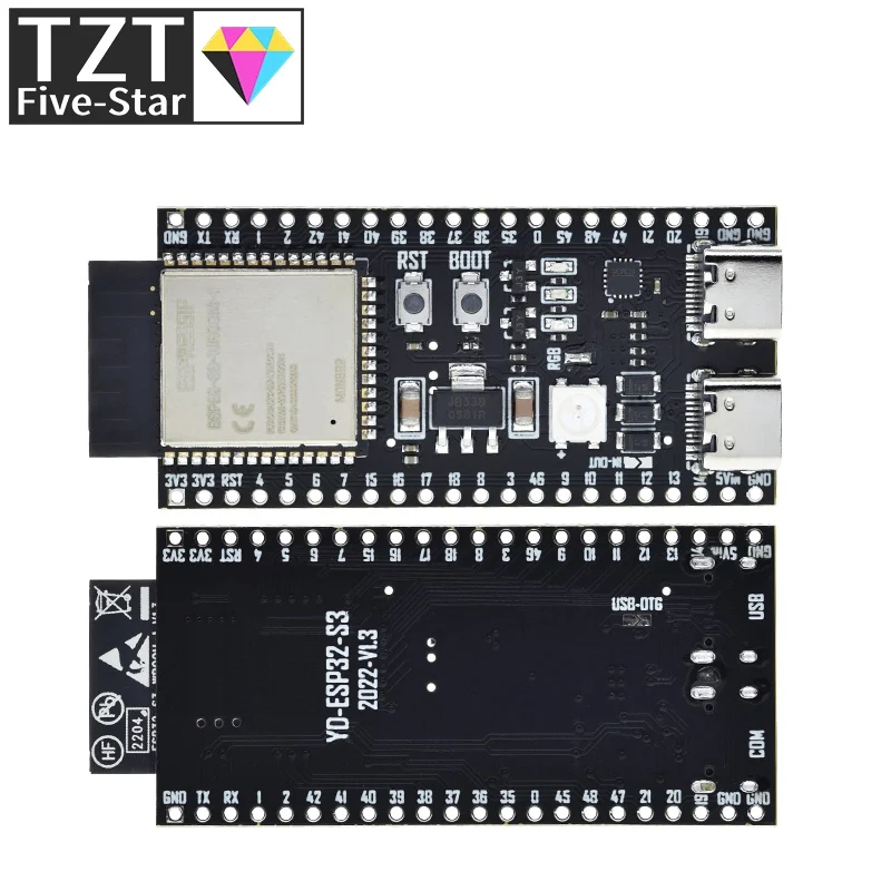 Imagem -03 - Wi-fi Compatível com Bluetooth Ble 5.0 Mesh Development Board Esp32 Módulo sem Fio N16r8 Tzt-esp32-s3-devkitc1 Esp32-s3