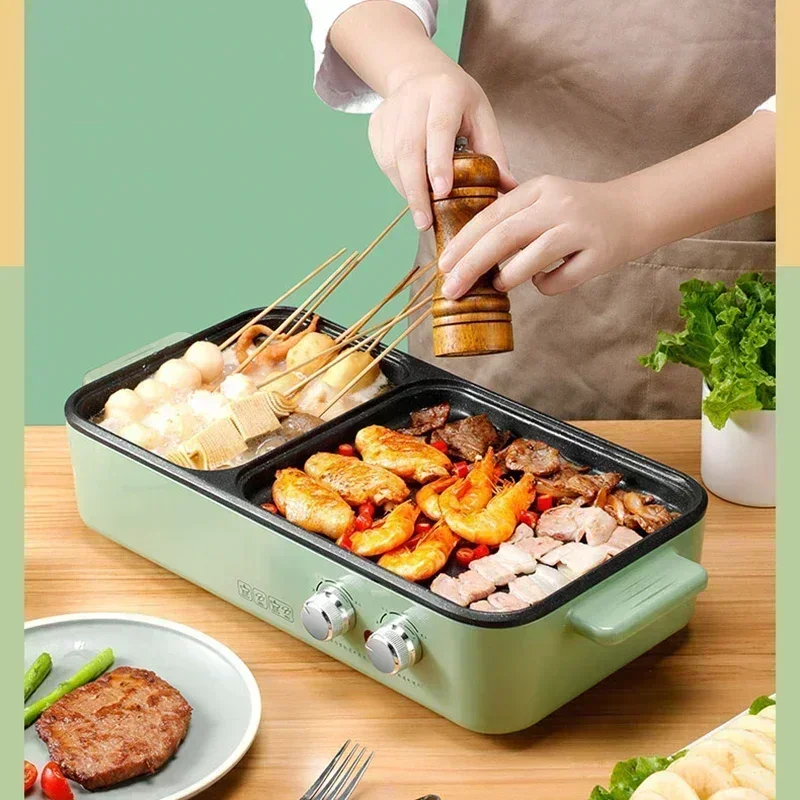 220v Home Electric Grilled 1360w Electric Grilling Plate Dormitory Shabu-shabu Hot Pot Barbecue Oven All-in-one Pot Barbecue Mac