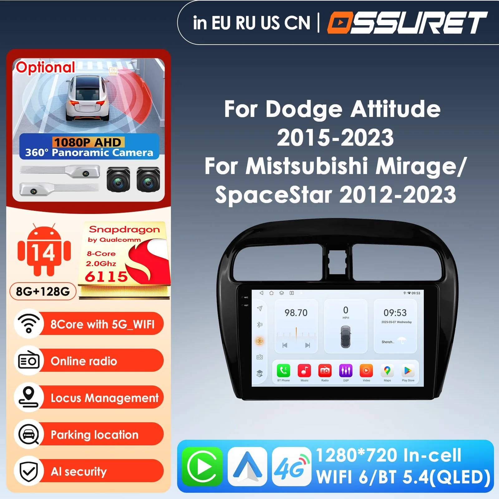 

Автомобильный радиоприемник Carplay 4G 2Din Android 14 для Mitsubishi Mirage 2012-2023 Space Star для Dodge Attitude, мультимедийный видеоплеер, GPS