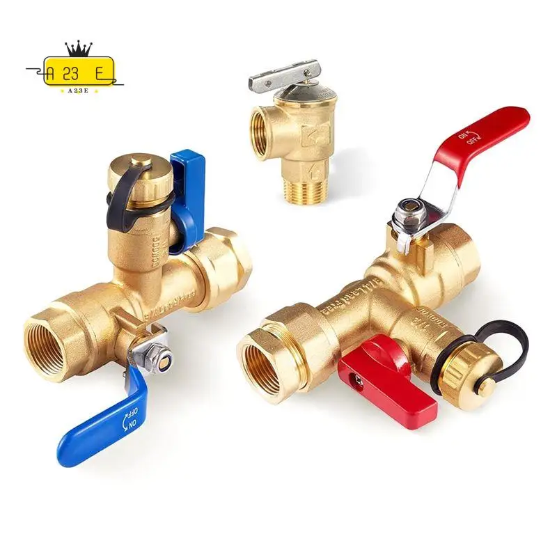 A23E-3/4Inch FIP X 3/4Inch FIP IPS Isolator Tankless Water Heater Service Valve Kit, With Pressure Relief Valve