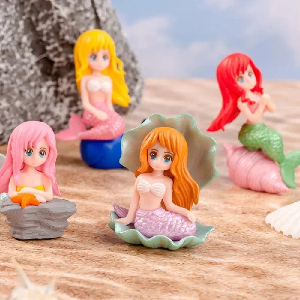 Mini Cute Shell Mermaid Small Statue Whale Tail Dolphin Castle Model Ornament Crafts Baby Ocean Animals Toy Bath Toy Kids Gifts