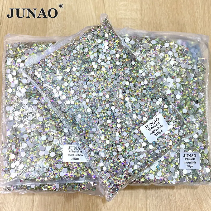 JUNAO 100Gross SS3 SS4 SS5 SS6 SS30 SS40 SS50 Large Size Crystal AB Glass Rhinestone Flatback Crystals Non Hotfix Strass For DIY