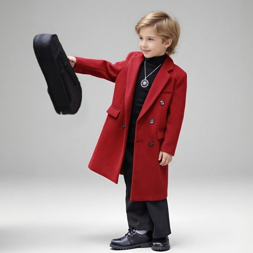 2026 Fall Boys Trench Coat Long Double-Breasted Wool Coat Stylish Kids Overcoat Trendy Formal Blazers Casual Outerwear Age 3-14T