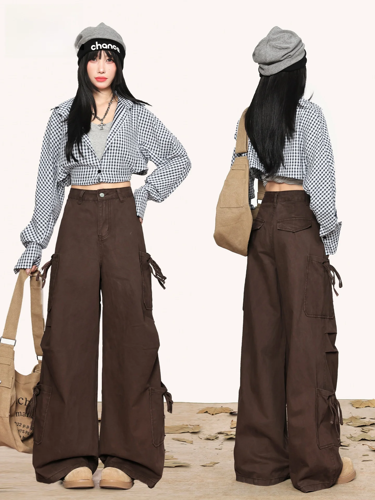 

Женские летние джинсы Cafeau с высокой талией, широкими штанинами, 3D-драпировкой на талии, множеством карманов и скрытыми деталями, в стиле рабочей одежды