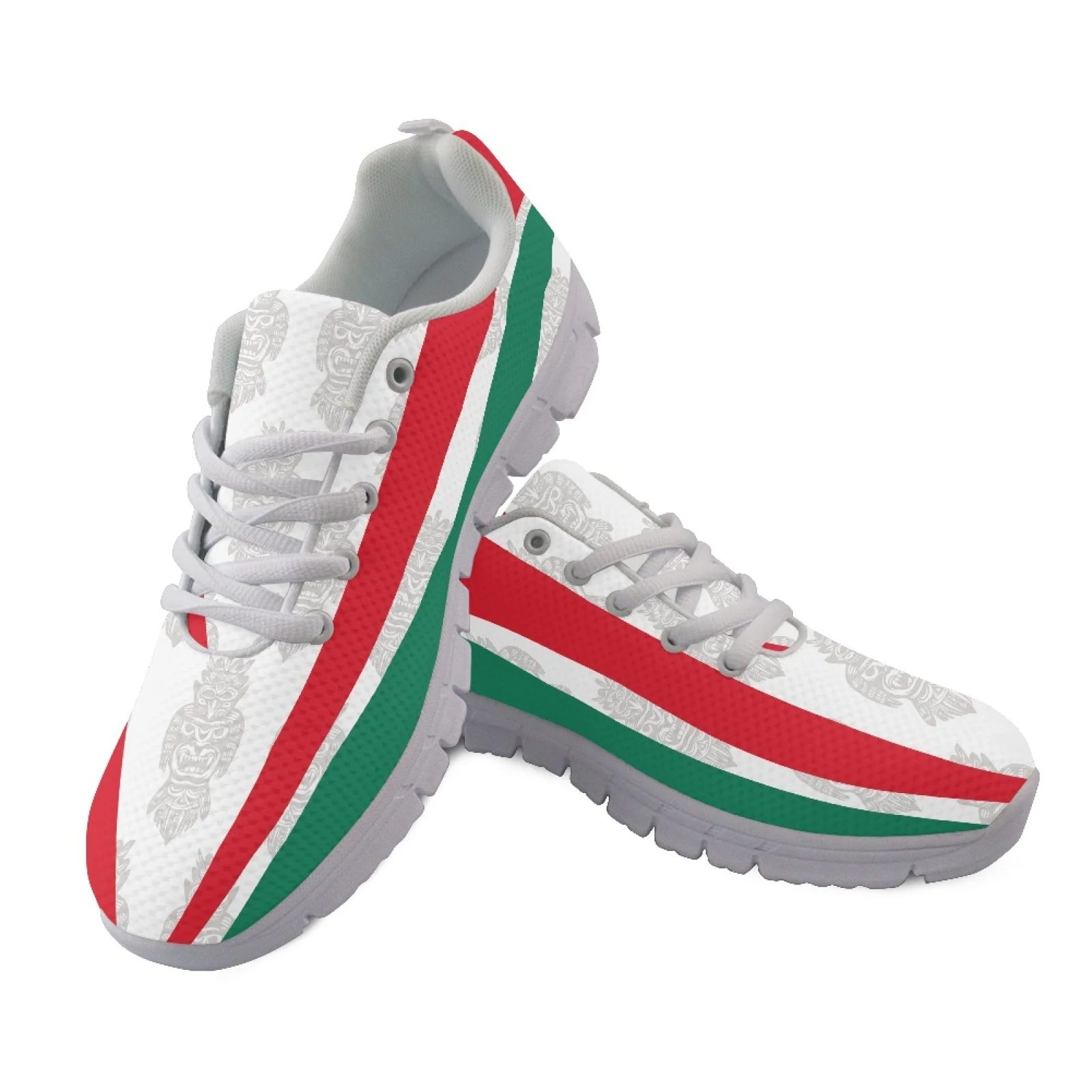 Coloranimal Red Green Stripe Tiki Pattern Mesh & EVA Sole Walking Mesh Shoes Lightweight Running Sneakers for Women New Arrival