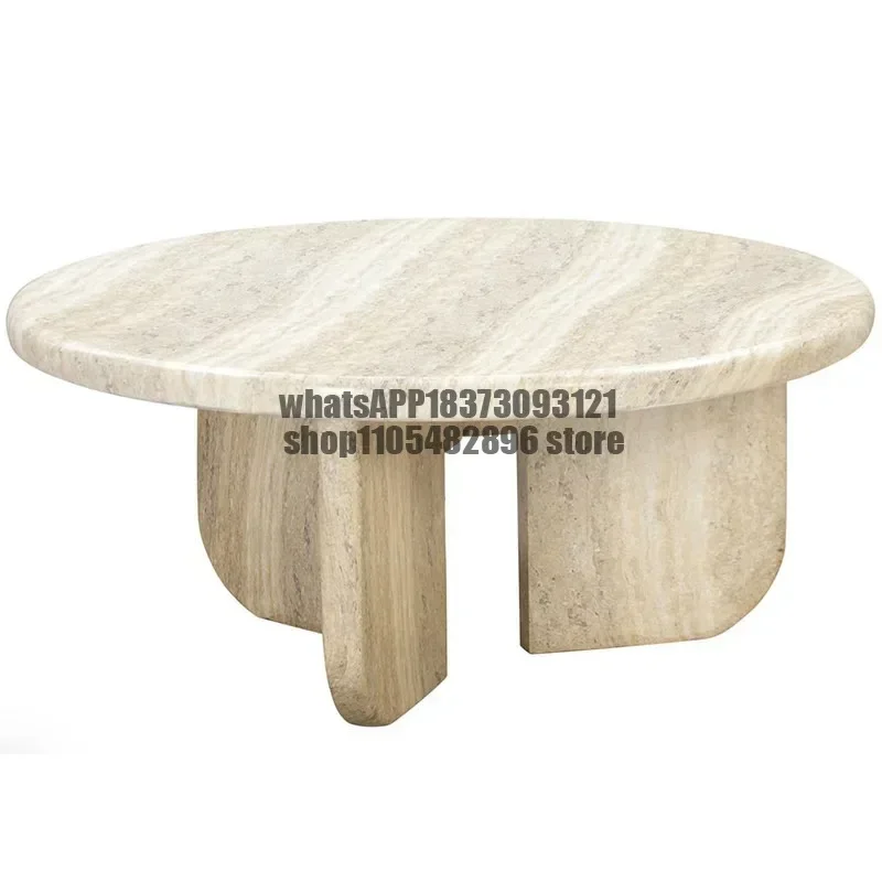 Natural travertine coffee table Modern living room Household round coffee table Wabi-sabi wind light luxury tea table