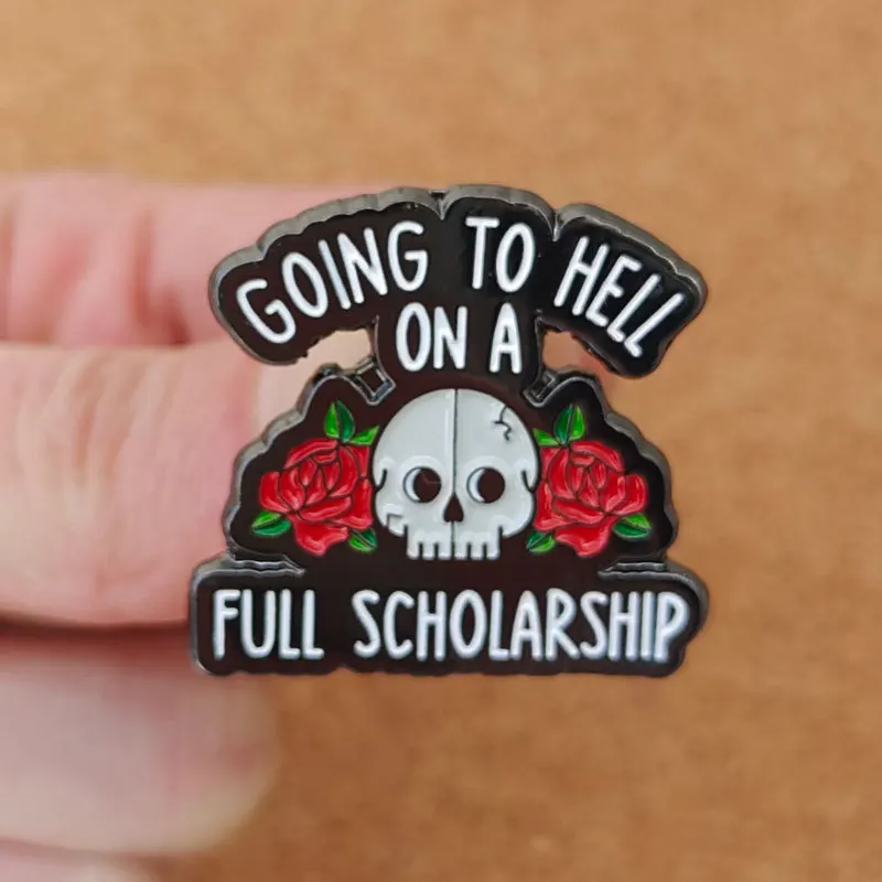 Going To Hell On A Full Scholarship Enamel Pin Halloween Horror Movie Skull Metal Cartoon Brooch Backpack Decoration Lapel Badge