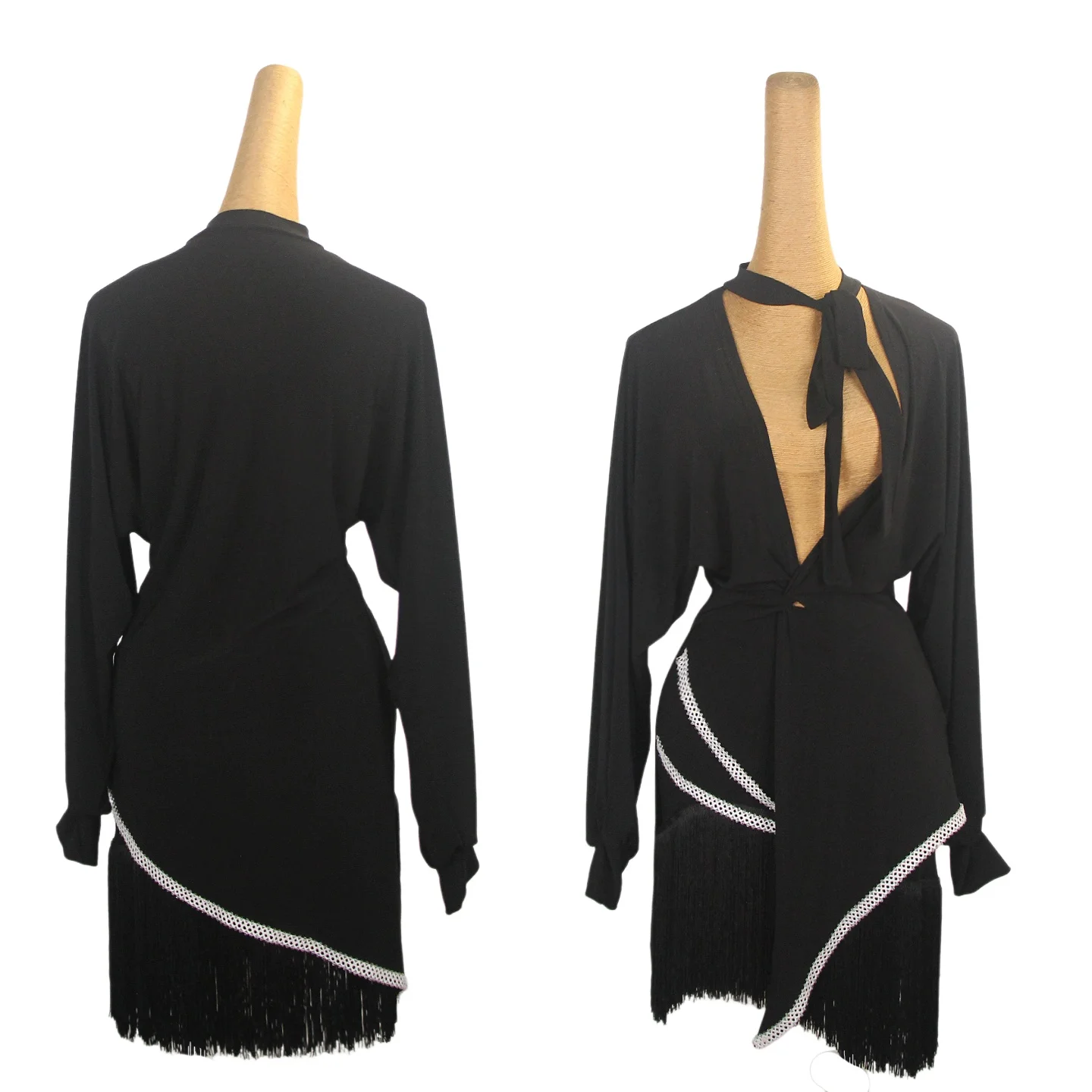 Costume da performance di danza latina da donna con stampa leopardata top a maniche lunghe + gonna corta con nappe sexy set vestito da pratica tango samba