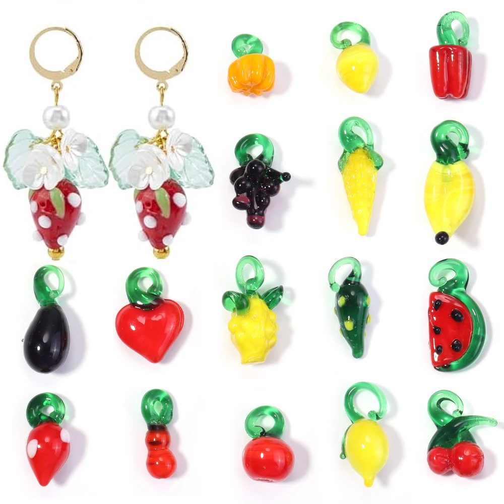 

5/10Pcs Glass New Vegetables Fruits Chili Peppers Watermelons Cabbage Charm Pendant Handmade Glass DIY Necklace Accessories