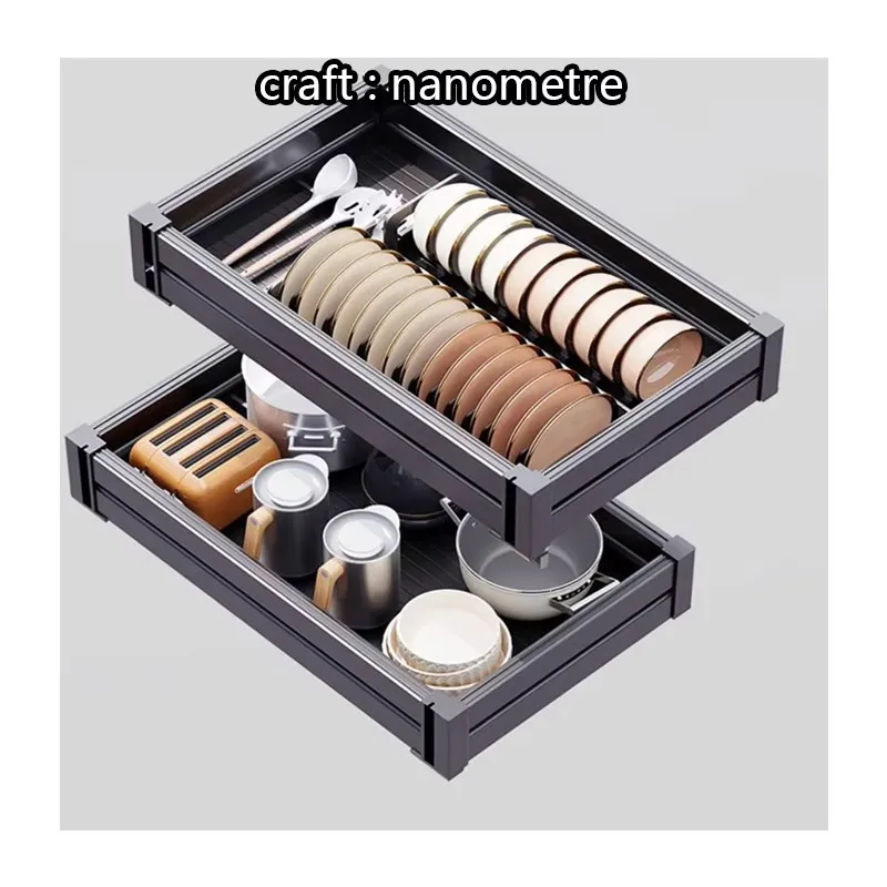 المطبخ الحديثة درج سلة سبائك الألومنيوم سلة سحب للخارج خزانة سحب المنظم أطباق وأدوات المائدة تخزين الرف