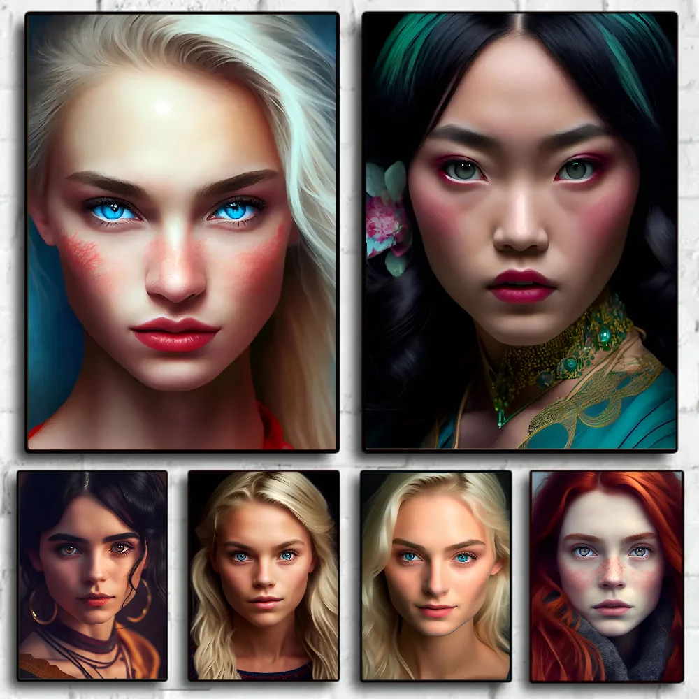 

Girl Portrait Beauty Big Head Classic Vintage Posters Decoracion Painting Wall Art White Kraft Paper Kawaii Room Decor