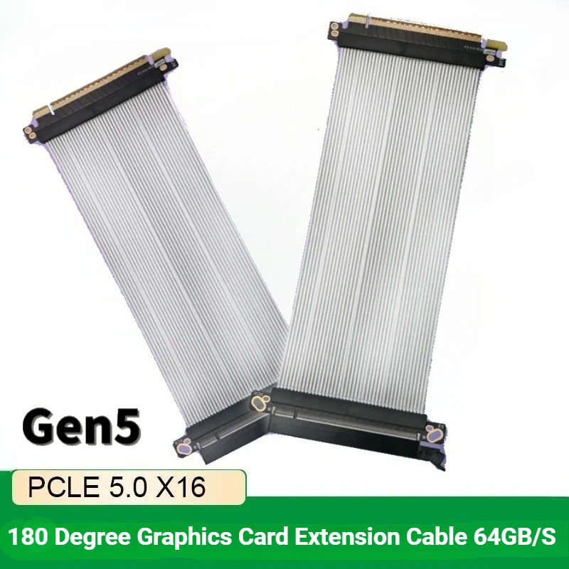

180-градусный высокоскоростной удлинительный кабель PCIE 5.0 X16 GEN5 Экранированный кабель GPU Riser с портом PCI Express 16X для видеокарты GPU