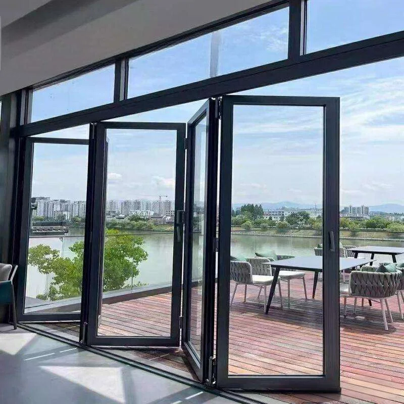 Customization Wholesale Custom Aluminum Lightweight Soundproof Glass Double-Fold Doors Panoramic Folding Door