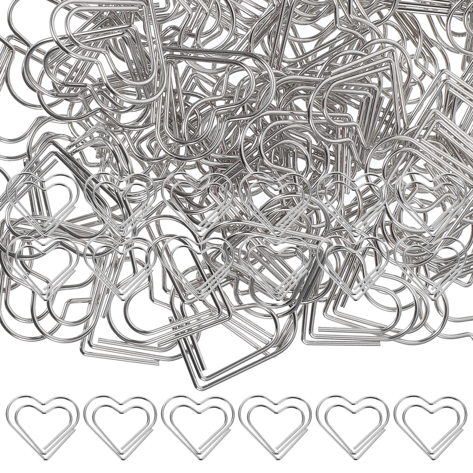 

100PCS Heart Metal Love Card Novelty Office Document Paper Clips Cute Clips Supplies Document Organizers Silver