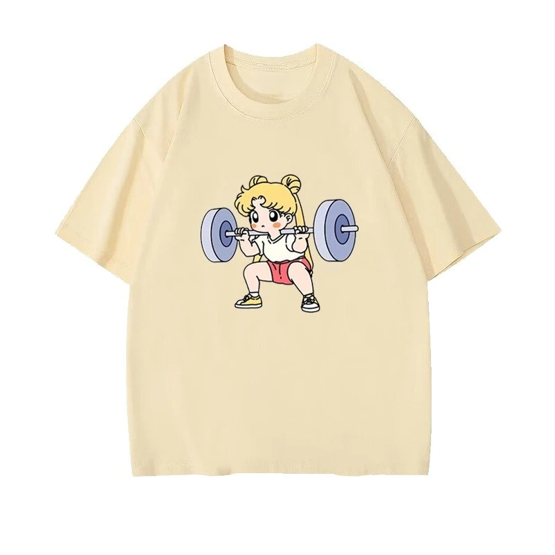 

Summer 2026 Sailor Moon "Fitness Iron Lift" Fun Q Version Street Trend 100% Cotton Print Loose T-shirt Male and Female Top