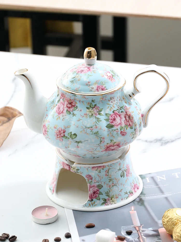 European Ceramic Coffee Pot, High Grade Flower Teapot, Water Kettle Jug, Heating Base, Party Cafe, Teaware