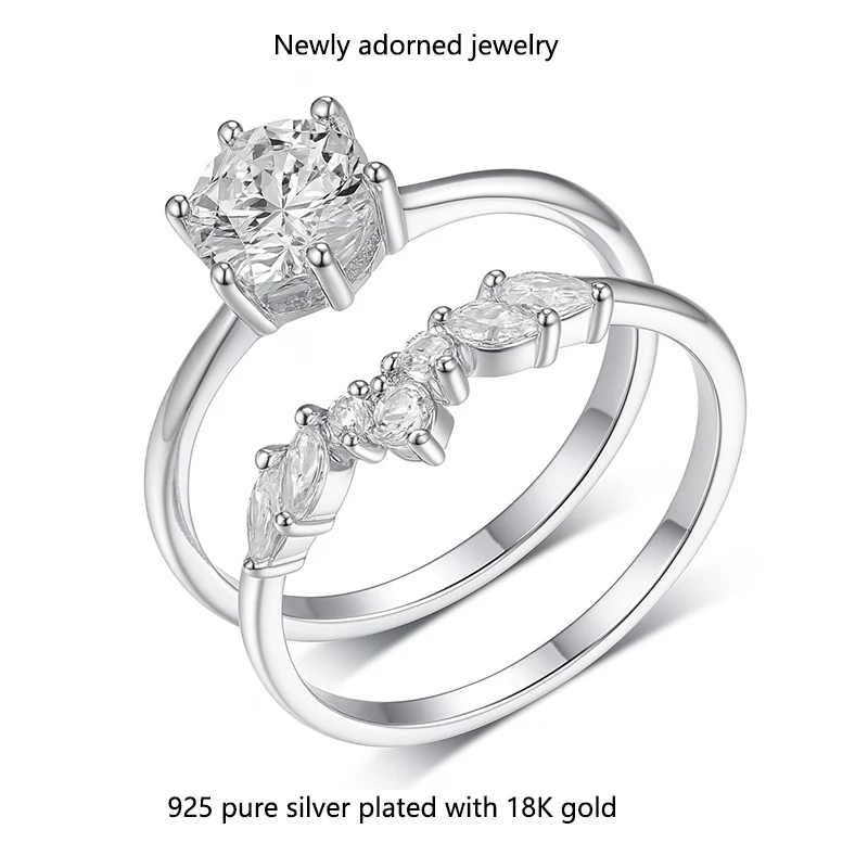 

A set of six-prong solitaire ring featuring a 1.2 carat moissanite main stone, made from S925 silver, designed with an elegant p