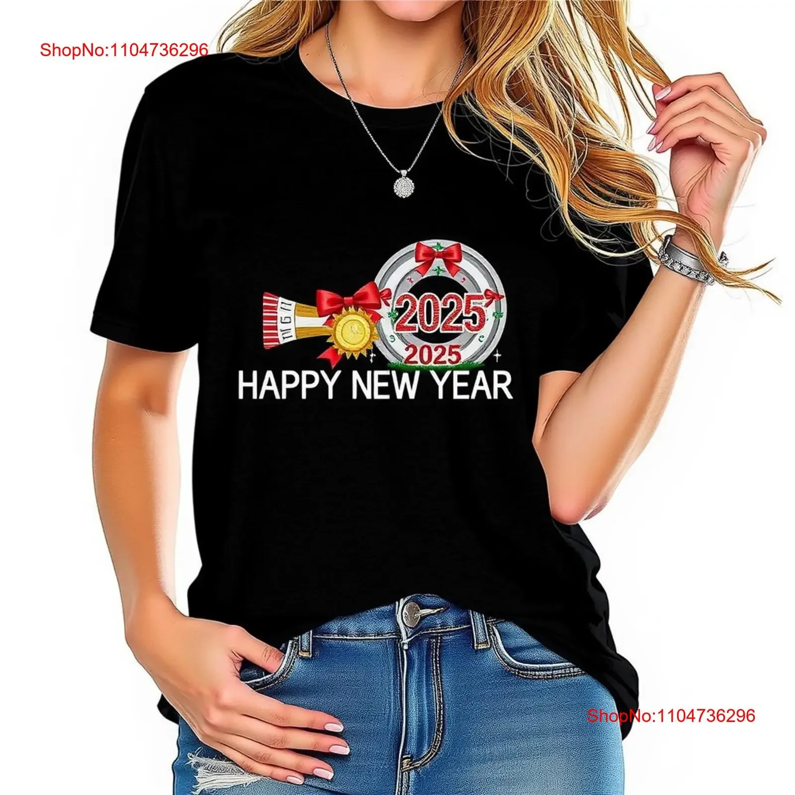 

Festive Black T Shirt for New Year 2025 Celebratory Design with Ho vintage Washed Stretched fashion Versatile homme graphic