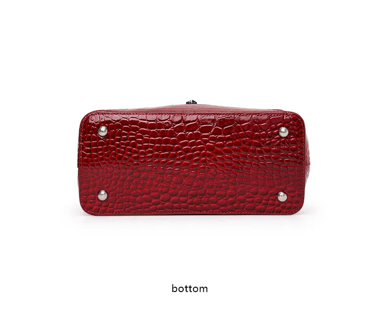 Damen-Handtasche aus Krokodilleder-Imitat, Glänzend Rote Henkeltasche mit Metallverschluss, Damen-Umhängetasche für Arbeit & Alltag – Detail 10