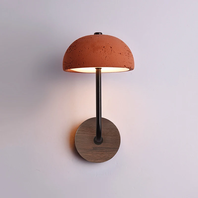

Coral Red Mushroom Wall Light Travertine Led For Bedside Corridor Living Room Homestay Restaurant Retro Decor Sconce Lamp