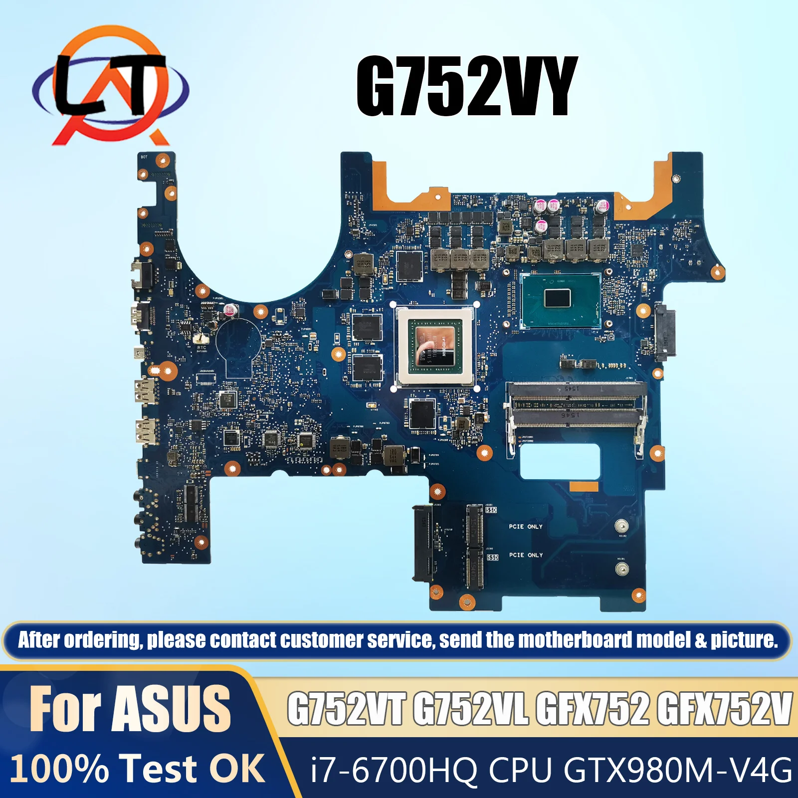 

G752VY/G752VL Mainboard For ASUS ROG G752VT GFX752 GFX752V Laptop Motherboard With i7-6700HQ CPU GTX980M-V4G GPU Graphics Card