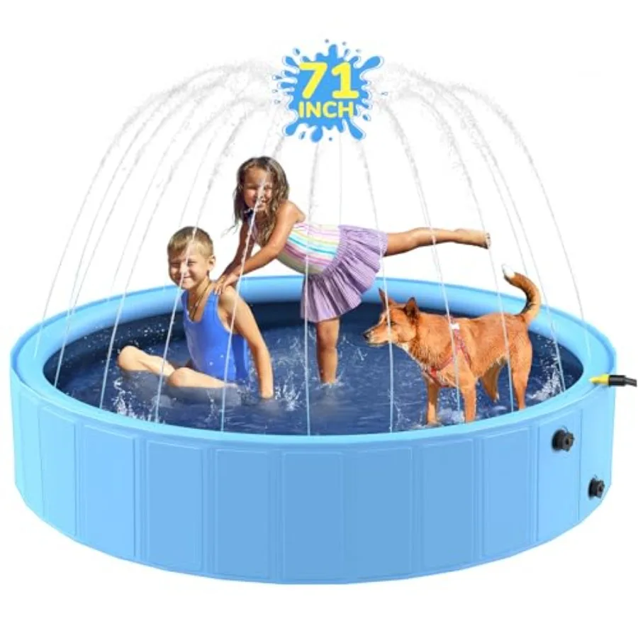 

Backyard foldable dog pool for large dogs, hard plastic sprinkler pool with non-slip surface, blue, heavy-duty splash pad for k