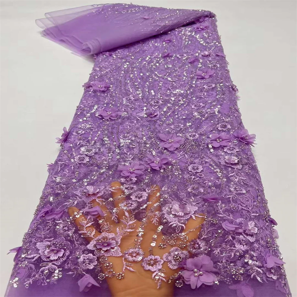 

3D Lace African Lace Fabric 2024 High Quality French Mesh Luxury Sequins Lace Fabric For Women Wedding Prom Dresses Material