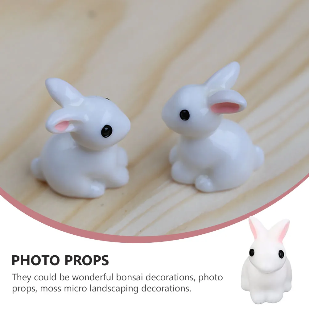 

12 PCS Resin Rabbit Mini Decors Bright Color Compact Shape House Desktop Bonsai Photo Props Micro Landscaping Garden Statue