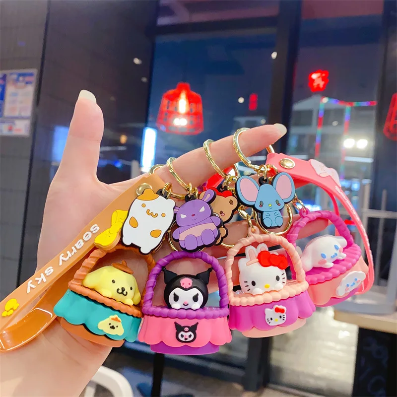 Sanrio Cinnamoroll Hello Kitty Key Chain Key Ring Pendant Kawaii Doll Bag Ornament Accessories Cradle Anime Creative Kids Gifts