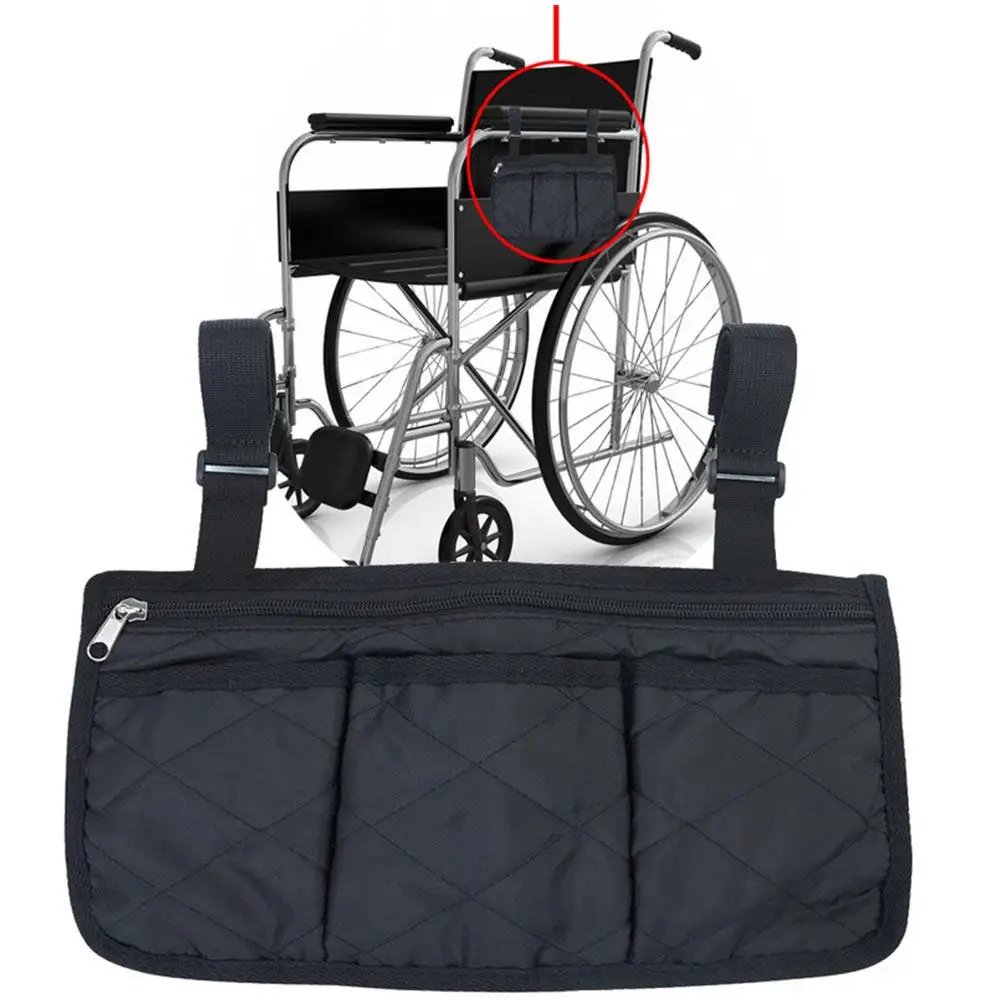 Storage Bag Wheelchair Armrest Reflective Strips Multiple 2024 Home Supplies Side Practical Pockets Pockets Convenient U9J8