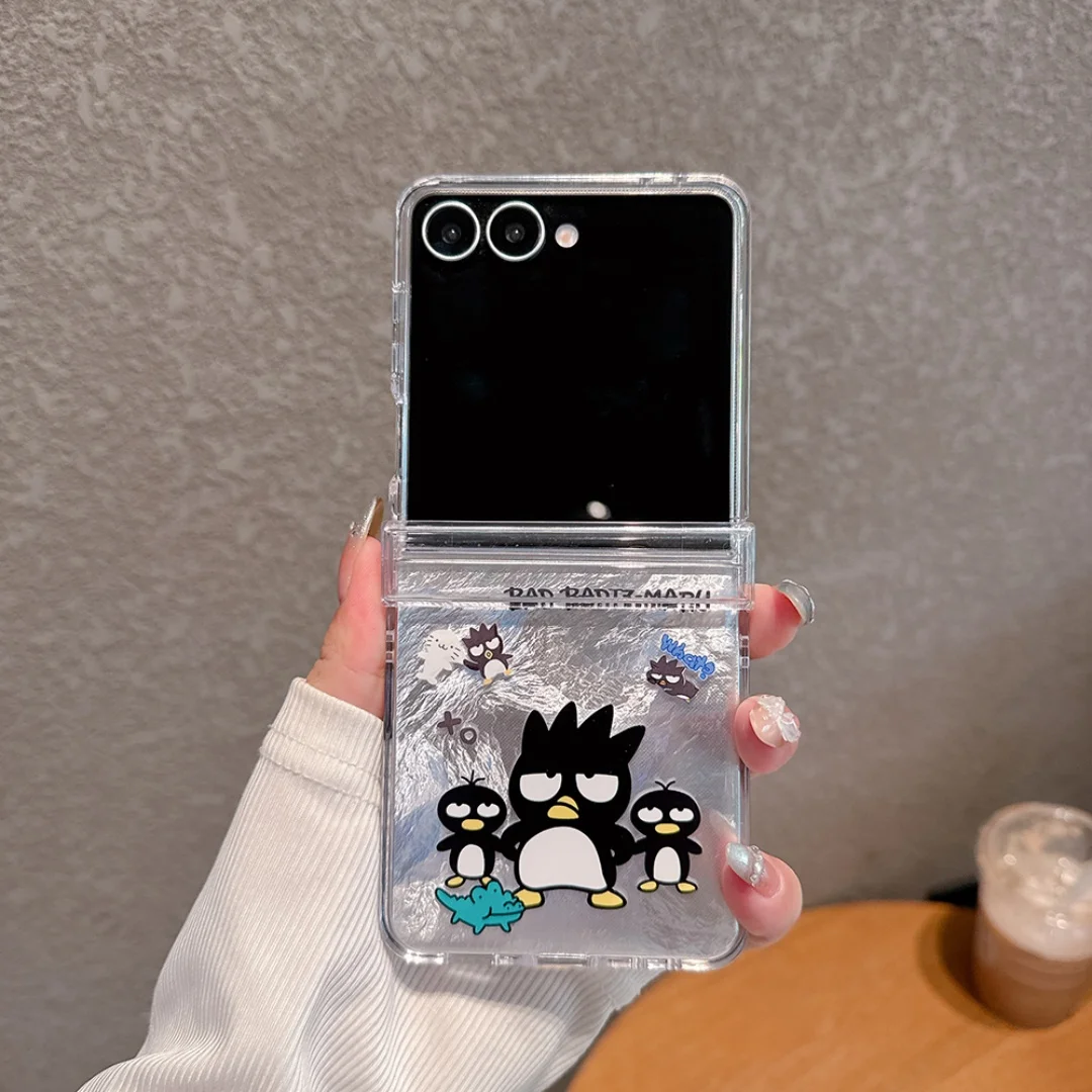 ญี่ปุ่นอะนิเมะHello Kitty Kuromi Melodyเคสโทรศัพท์พับสําหรับSamsung Galaxy Z Flip 5 6 7 FE Feather Texture Dropกรณีทน ﻿