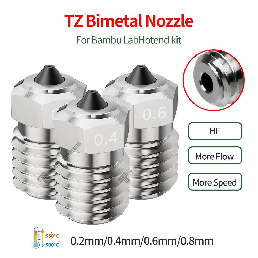 TWOTREES for Bambu Lab Hot End Nozzle Bi-Metal Hardened Steel Nozzle for P1P P1S X1 X1C Hot End Kit