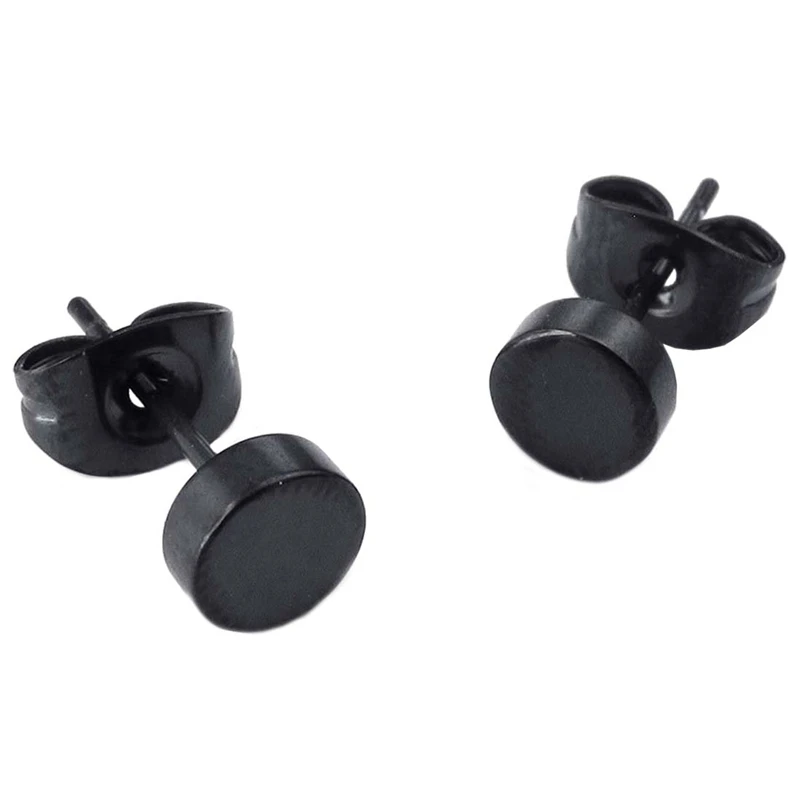 Jewelry Men's Earrings - 5Mm Round Ear Studs, 4Pcs (2 Pair) - Stainless Steel - For Men - Color Black - With Gift Bag