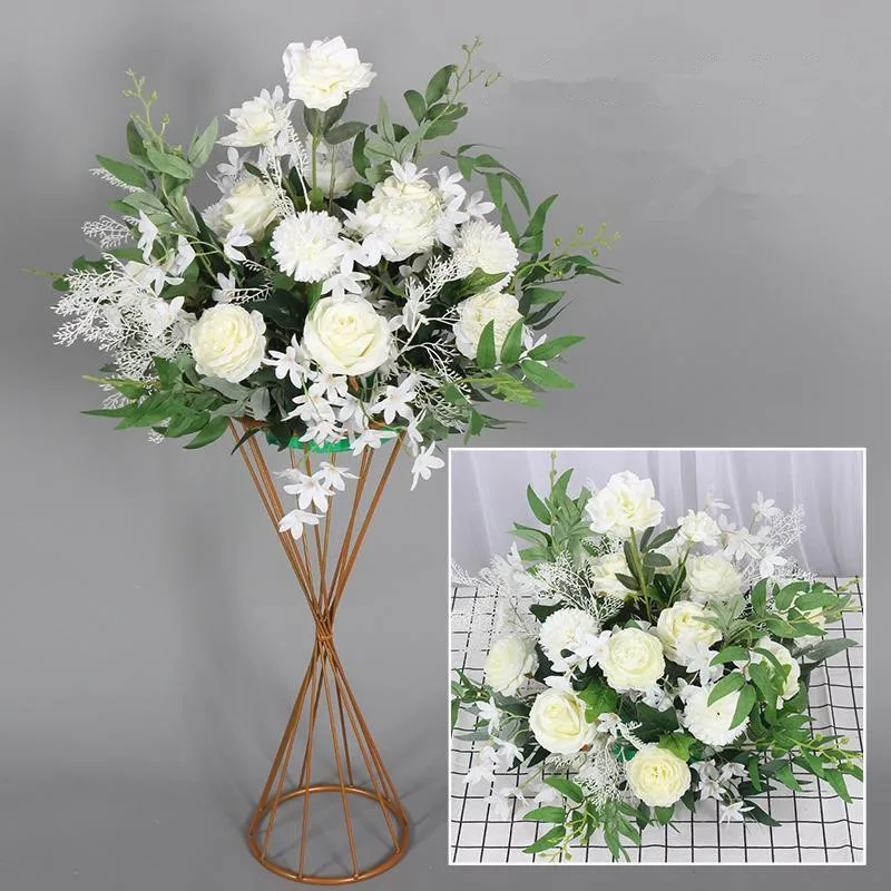 

Luxury Wedding Decoration Flower Vase Metal Rack With Artificial Flowers Ball For Party Table Decor Road Lead Ornament 4 Pcs
