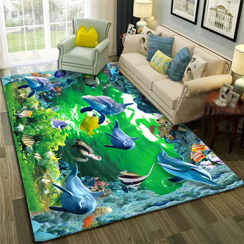 New 3D Ocean World Fish Carpet Kitchen Pad Entrance Doormat Home Bedroom Living Room Decor Area Rug Bathroom Anti-slip Floor Mat