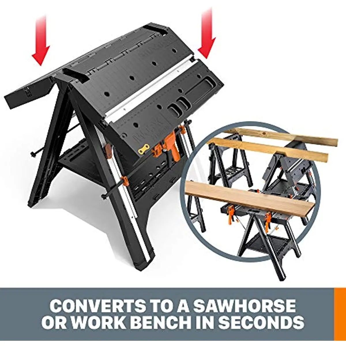 WORX WX051 Pegasus Folding Work Table Sawhorse Multifunctional Table Mobile Portable Woodworking Table Saw Table Folding Tool