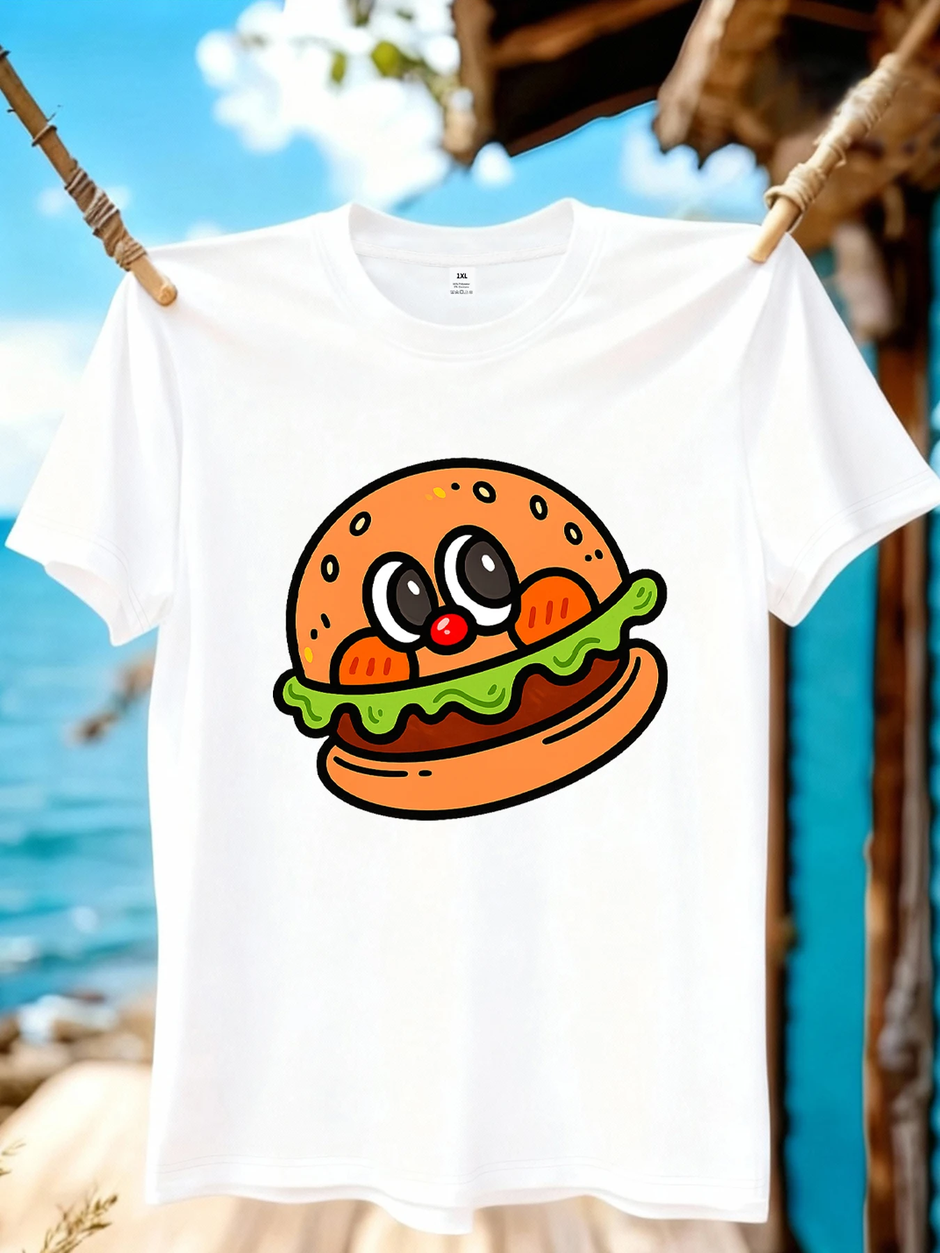 

【WZM10830】Hamburger print plus size women's round neck summer casual short sleeved street fashion versatile T-shirt
