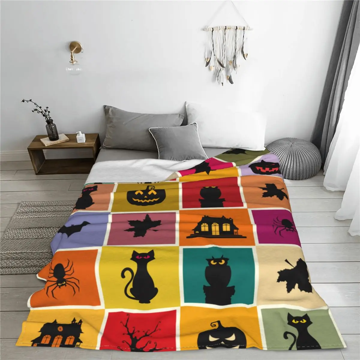 Halloween Party Blankets Pumpkin Magic Castle Cat Owl Spider Fleece Awesome Warm Throw Blankets for Home Spring Autumn