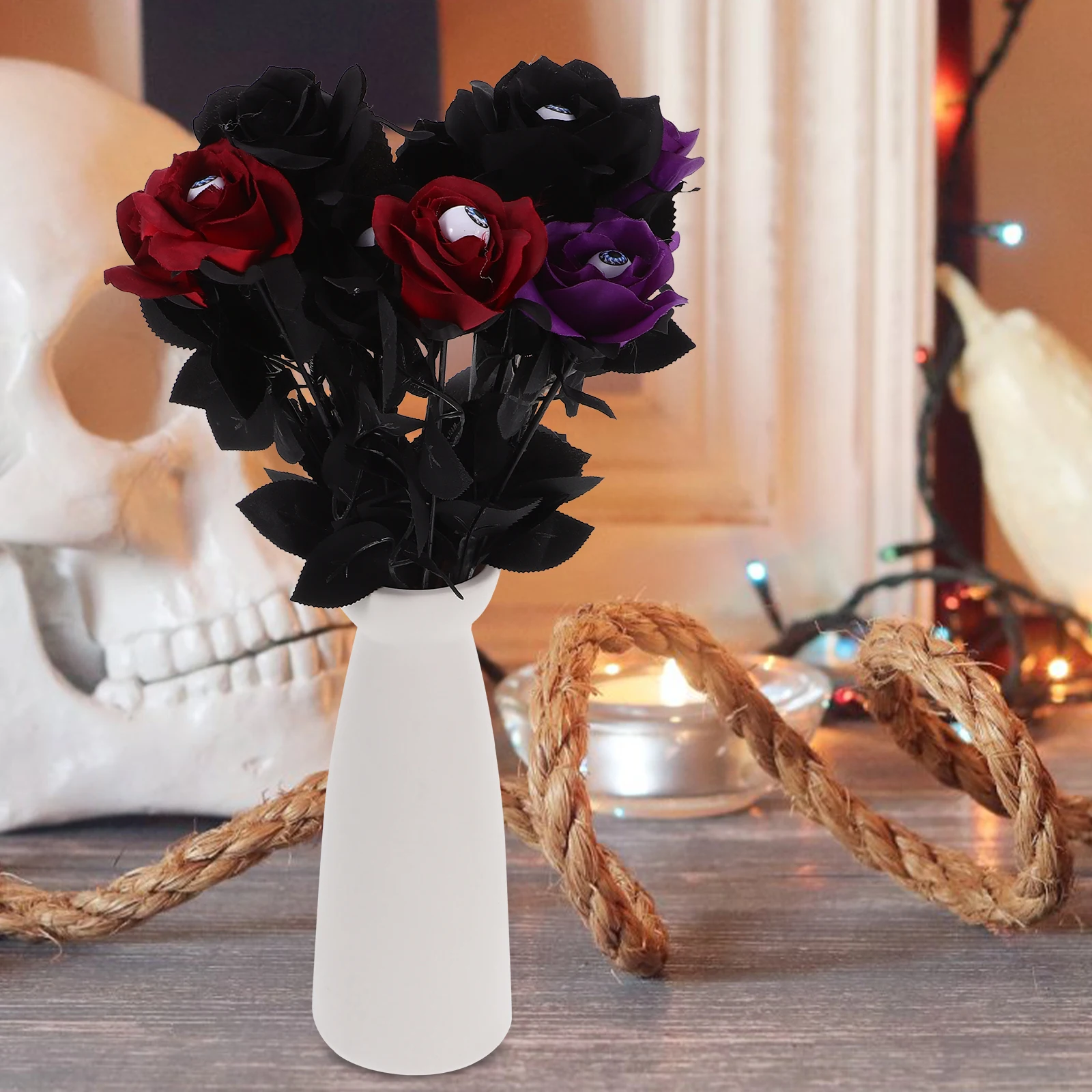 

12pcs Halloween Artificial Roses Eyeballs Faux Flower Decorations Fake Flower Party Decoration Eyeball Design Reusable