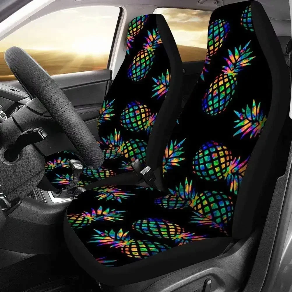 2 Piece Pineapple Pattern Front Car Seat Covers Full Set for Women MenVehicle Seat Protector Car Accessories Protector Black